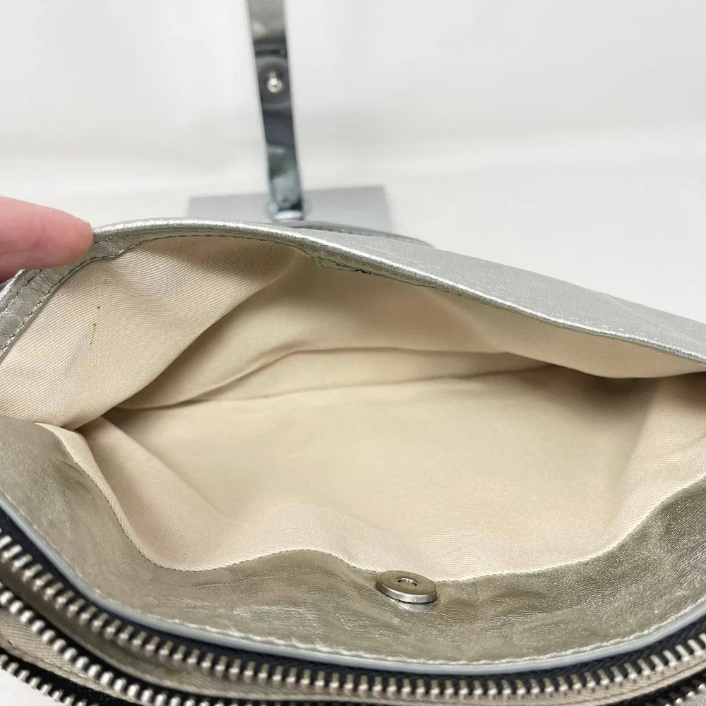 Lucky Brand Koda Crossbody Silver Metallic Topanga Leather Flashy Shiny Party - Picture 13 of 15